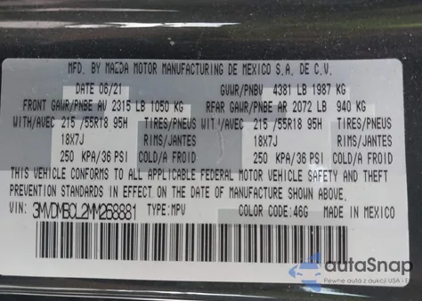 2021 Mazda Cx-30 Preferred z USA, uszkodzony, nr VIN 3MVDMBCL2MM268881